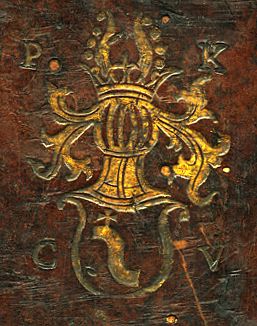 Plik:Hełm prętowy, Sprymitywizowana forma hełmu prętowego w superekslibrisie Piotra Kmity, XVI w..jpg