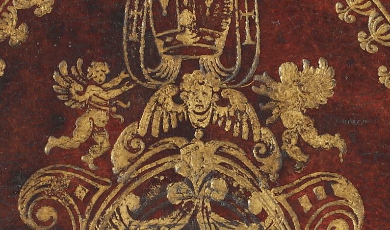 Plik:Aniołek, Aniołki podrzymujące infułę oraz główka aniołka jako elementy superekslibrisu biskupiego, 1 poł. XVII w..jpg