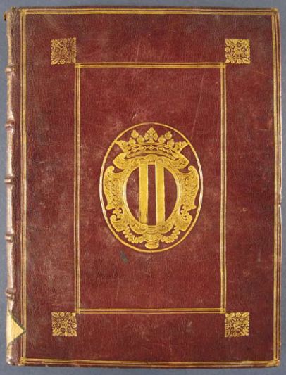 Plik:A la Du Seuil, OPrawa z dekoracją a la Du Seuil i superekslibrisem, Francja, kon. XVII w., Biblioteca Nazionale Braidense, Mediolan.jpg