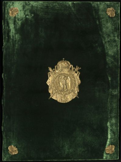 Plik:Aksamitne oprawy, Oprawa dokumentów pisanych przez Napoleona Bonaparte, Francja, prawdop.1 poł. XIX w., PAN BK, Kórnik.jpg