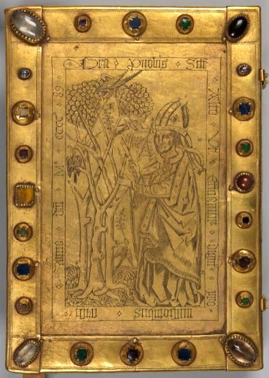 Plik:Grawerowana dekoracja na złotniczej oprawie ewangelistarza, Niemcy, 1489 r., fot. wg. einbaende.digitale-sammlungen.de ....jpg