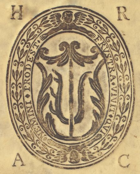 Plik:Dewiza .sentencja w otoku inskrypcyjnym superekslibrisu tzw. introligatorskiego, Polska, 1 poł. XVII w..jpg