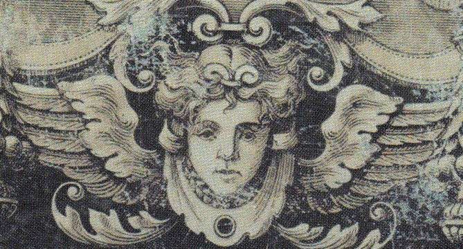 Plik:Maska, Maska kobieca ze skrzydłami na niemieckiej oprawi historyzującej, Berlin 1881, fot. wg Jaeger 2002.jpg