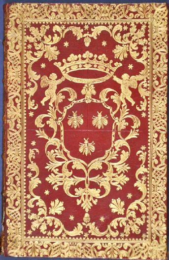Plik:Pszczoła, Pszczoły jako godło rodu Barberinich na oprawie włoskiej z 3 ćw. XVIII w., Biblioteca Nazionale Braidense, Mediolan.jpg
