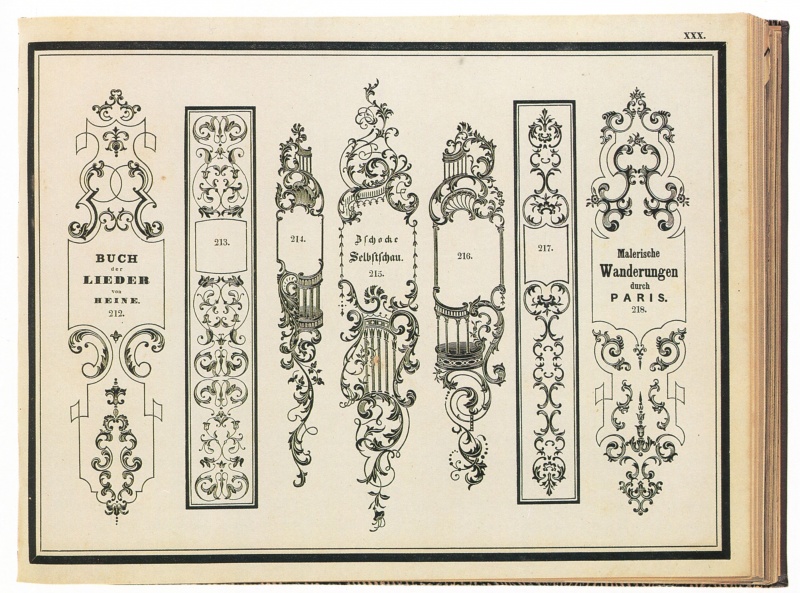 Plik:Wzorniki introligatorskie, Plansza z Ideen-Magazin für Buchbindern, A. Falckenberg, Magdeburg lta 40.50 XIX w., wg von Arnim 1992.jpg