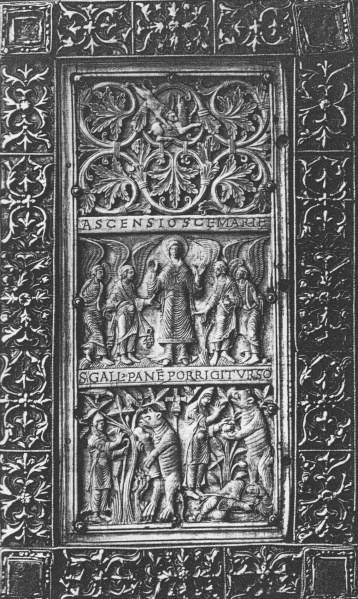 Plik:Figuralna dekoracja na wczesnośredniowiecznej oprawie księgi liturgicznej, IX.X w., Sankt Gallen, fot. wg Steenbock 1965.jpg