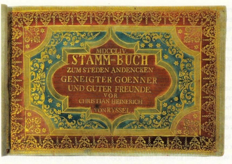 Plik:Kompozyt. uk., Strona tyt. sztambucha introlg. stylizowana na oprawę z k. u. d., Niemcy, 1754, fot. wg Foot, Limper.Herz 2015.jpg