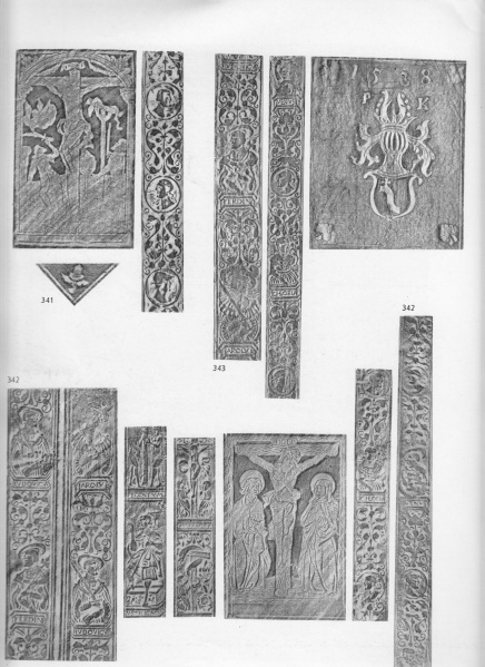 Plik:Przerysy opraw, Przykład tablicy w dziele E. Laucevičiusa, XV – XVIII a. knygų..., 1972, z przerysami dekor. kilku opraw.jpg