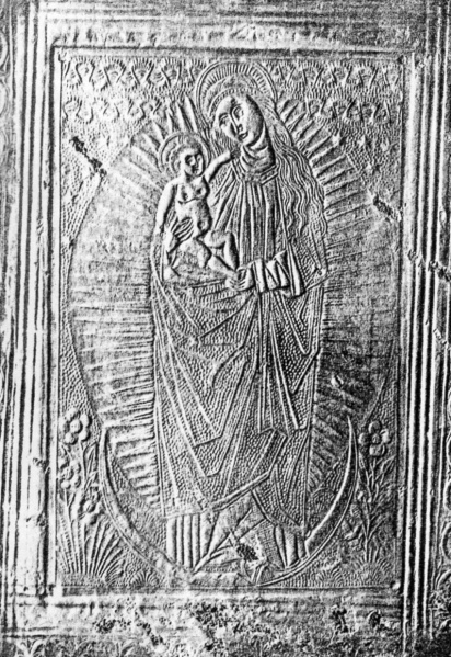 Plik:Grafika w introligatorstwie, Tzw. rycina groszkowa odbita w skórze oprawy gotyckiej, Niemcy, kon. XV w., fot. wg Fleischmann 1998.jpg