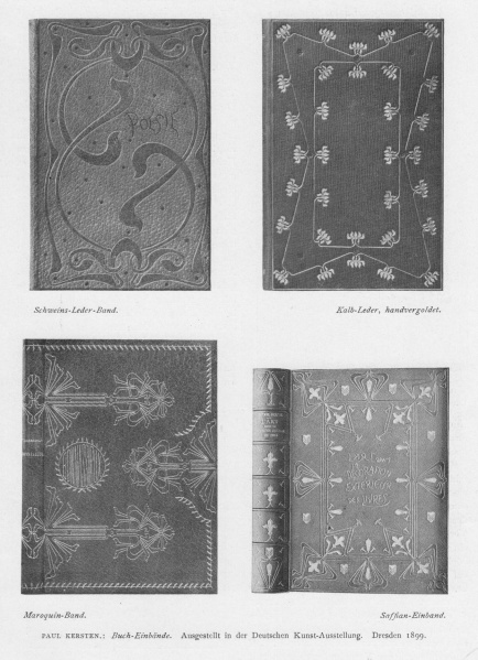 Plik:Secesyjne oprawy, Przykłady opraw o dekoracji secesyjnej autorstwa Paula Kerstnera, 1899 r., fot. wg Deutsche Kunst und Dekoration, 1900, H. 4.jpg