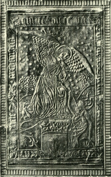 Plik:Archanioł, Archanioł Michał na oprawie plakietowej, Francja, prawdop. Caen, ok. 1515, wg Goldschmidt 1964 t. 2.jpg