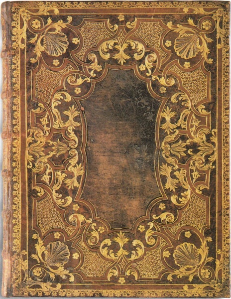 Plik:Muszla, Motywy muszli w narożach dekoracji okładziny na oprawie włoskiej, XVIII w., wg Bologna 1998.jpg