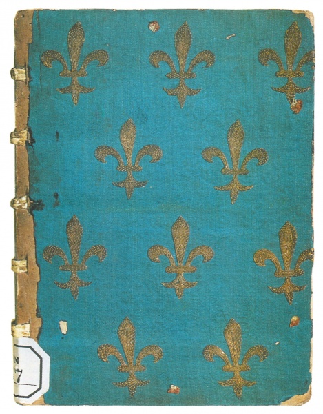 Plik:Lilia, oprawa tekstylna dekorowana motywami lilii, Francja, pocz. XVI w., wg Devauchelle 1995.jpg
