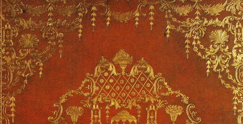 Plik:Kampanula, Kampanule i kampanulowe festony na oprawie rokokowej, Wiedeń 1746, wg Mazal 1990, il. 228.jpg