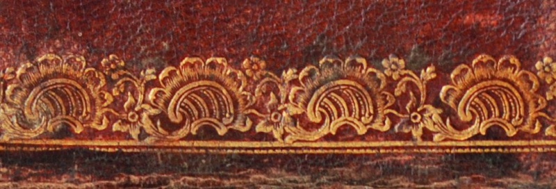 Plik:Koguci grzebień, Kogucie grzebienie jako wyciśnięte z tłoka elementy dekoracji ornamentalnej na oprawie warszawskiej, XVIII w..jpg