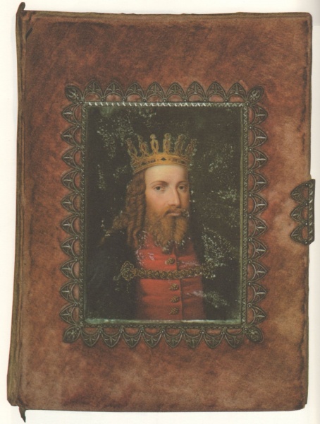 Plik:Malowane oprawy, Malowany pportret Kazimierza Wielkiego na opr. Statutów K. W., XIX w., BN, Warszawa, fot. wg Paulinek 2008.jpg