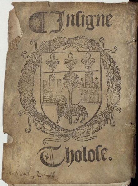 Plik:Grafika w introl., Oprawa pergaminowa dla księgarni-drukarza Jean Faure, Tuluza, niezidentyfikowany warsztat, ok. 1520 r. BnF Paryż, reliures.bnf.fr.jpg