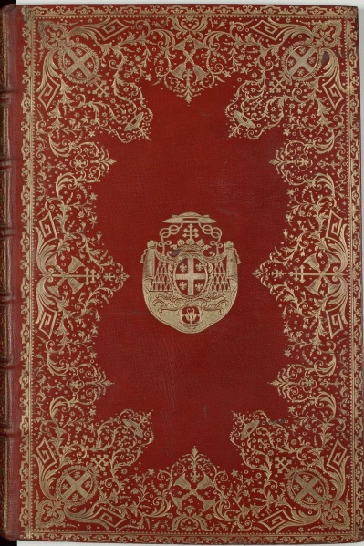 Plik:Insygnia kościelne, oprawa koronkowa z superekslibrisem apa A.-E.-L. Le Clerc de Juigné i insygniami wkomponowanymi w koronkę, Paryż, ok. 1777, Bnf, reliures.bnf.fr.jpg