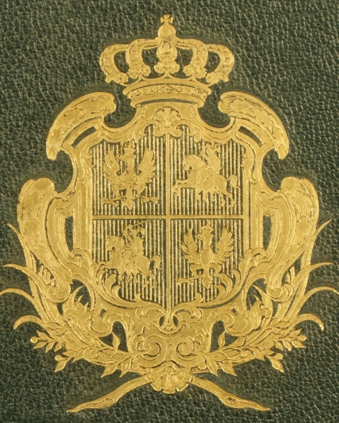 Plik:Korona królewska nad herbem Rzeczypospolitej, na oprawie z pracowni Wincentego Kisiela, XIX w., BPP, Paryż, fot. A. Wagner.jpg