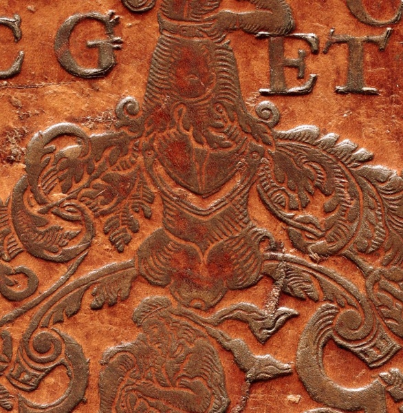 Plik:Hełm, Anachroniczna forma przyłbicy w typie psi pysk jako hełmu w herbie superekslibrisowym, Wielkopolska, XVI w..jpg