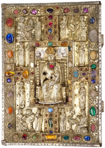 Plik:Relikwie w oprawach, Oprawa mszału Bertholda zawierająca relikwie świętych, 2 dekada XIII w., PMLibrary, Nowy Jork, fot. wg www.themorgan.org.jpg