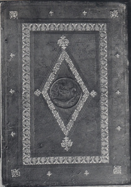 Plik:Grolierowskie oprawy, Oprawa z dekoracją a placchetta dla Jeana Groliera, Mediolan, pocz. 2 dekady XVI w., fot. wg Hobson 1926.jpg