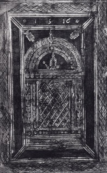 Plik:Portal, Motyw portalu lub ediculi w dekoracji oprawy renesansowej, Węgry, Buda, 1515, fot. wg Koroknay 1973.jpg