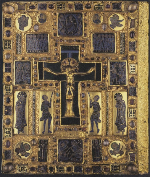 Plik:Emaliowana dekoracja na oprawie Ewangeliarza Ariberta, Mediolan, Museo del Duomo, ok. 1030.40, wg Ganz 2015.jpg