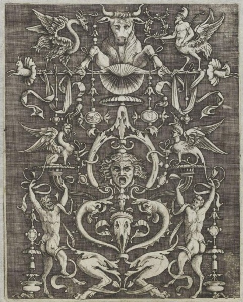 Plik:Groteska, Groteska, sztych ornamentalny, Agostino Veneziano, 1520, fot. wg Victoria and Albert Museum, Londyn.jpg