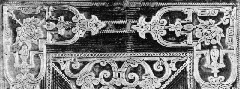 Plik:Girlanda, Girlandy w narożach kompozycji oprawy manierystycznej, Niemcy, lata 70. XVI w., wg Mazal 1990, il 157.jpg