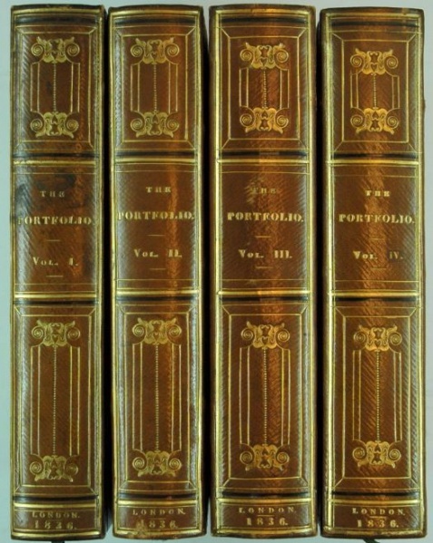 Plik:Oprawy romantyczne, Grzbiety opraw romantycznych, Anglia, 1836, Biblioteka Polska w Paryżu, fot. A. Wagner.jpg