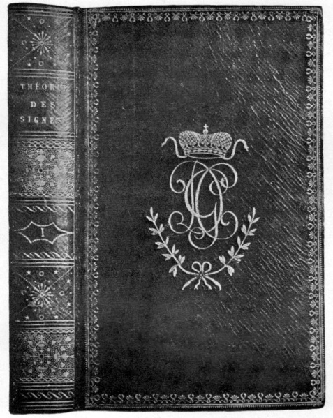 Plik:Klasycystyczne oprawy, Oprawa z superekslibrisem monogramowym cara Pawła I, Paryż lub St. Patersburg, fot. wg Silva Rerum 1930.jpg