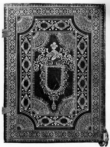 Plik:Dyplomów oprawy, Oprawa dyplomu doktorskiego Jerzego Modlińskiego, Włochy, 1641, fot. wg Jarosławiecka 1929.jpg