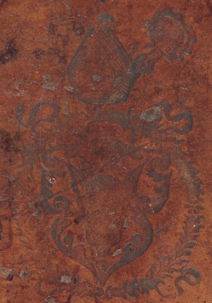 Plik:Insygnia kościelne, Superekslibris bpa Mikołaja Wolskiego, z insygniami, infuła i pastorał, wyciśniętymi z osobnych tłoków, XVI w., BWSD Włocławek, foi.jpg