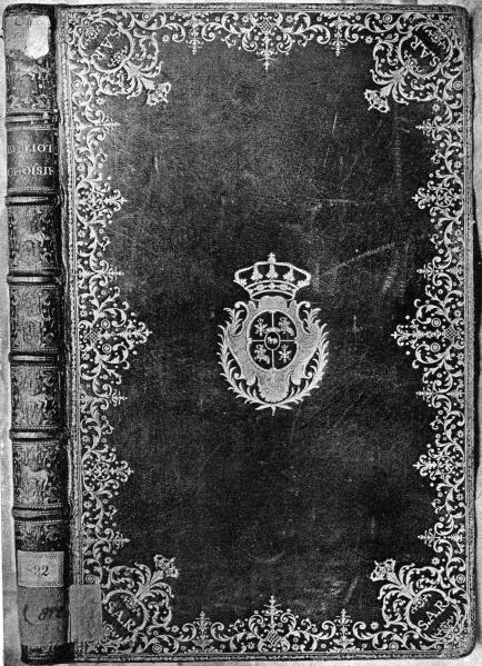 Plik:Koronkowe oprawy, Oprawa koronkowa z superekslibrisami króla St. Augusta Poniatowskiego, Bczart. Kraków, fot. wg Olszewicz 1931.jpg