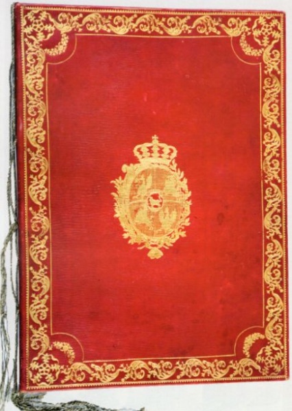 Plik:Klasycystyczne oprawy, Oprawa klasycystycza dyplomu nobilitacji J. H. Hekelowi, Warszawa, 1791, fot. wg LamusXLVIII aukcja 18 maja 2019.jpg