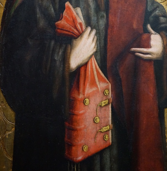 Plik:Oprawa gotycka - tzw. sakwowa, detal ołtarza św. Barbary, Wrocław, 1447, MNW, fot. A. Wagner.jpg