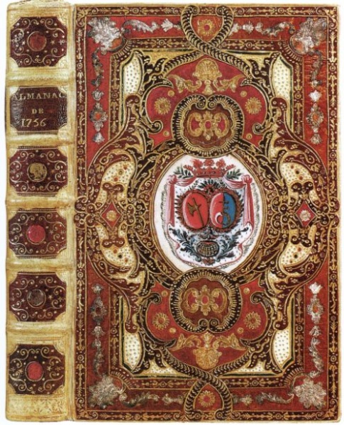 Plik:Almanachów oprawy, opr. papillotante, z polskim herbem, 1758, Schneider, Le livre objet...2008.jpg