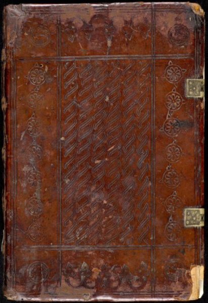 Plik:Barette, plecionka, beleczki, pręty, oprawa polska lub pł.włoska, XV w., rękopis włoski, Revelationes św. Brygidy, BN, POLONA, mały plik.jpg