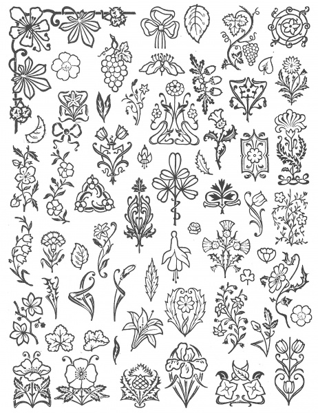 Plik:Floralne dekoracje, Przykłady tłoków z motywami floralnymi używanych na oprawach parlante, Francja, kon. XIX w., fot. wg Devauchelle 1995.jpg