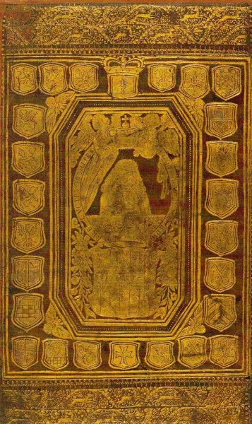 Plik:Portret kurfurssta Fryderyka Wilhelma w otoczeniu 26 herbów na oprawie dedykacyjnej, Berlin, 1686, fot. wg Sonnenburg 1986.jpg