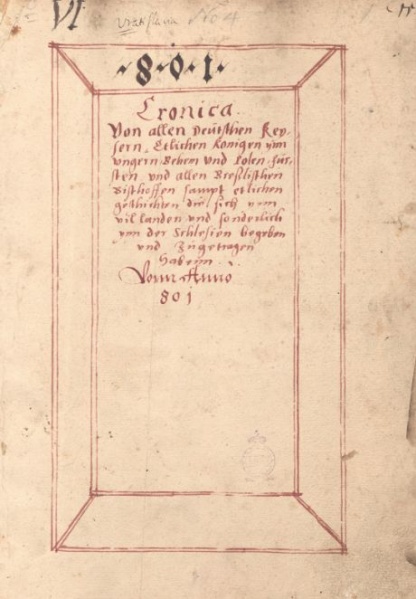 Plik:Ramowa kompozycja, Czterolistwowa rama jako dekoracja strony tytułowej rękopisu z XVI w., fot. wg polona.jpg