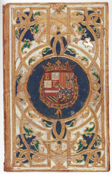 Plik:Malowane oprawy, złocona i malowana oprawa francuska z malowanym superekslibrisem króla Hiszpanii, poł. XVI w., wg de Conihout, Ract.Madoux 2012, il. 114.jpg